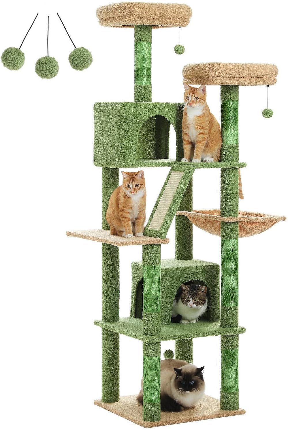 PAWZ Road 180cm Large Cat Tree for Indoor Cats, Multi-Level Cat Tower Cat Scratching Post with 2 Perches, 2 Condos, Hammock and 2 Pompoms Grey4