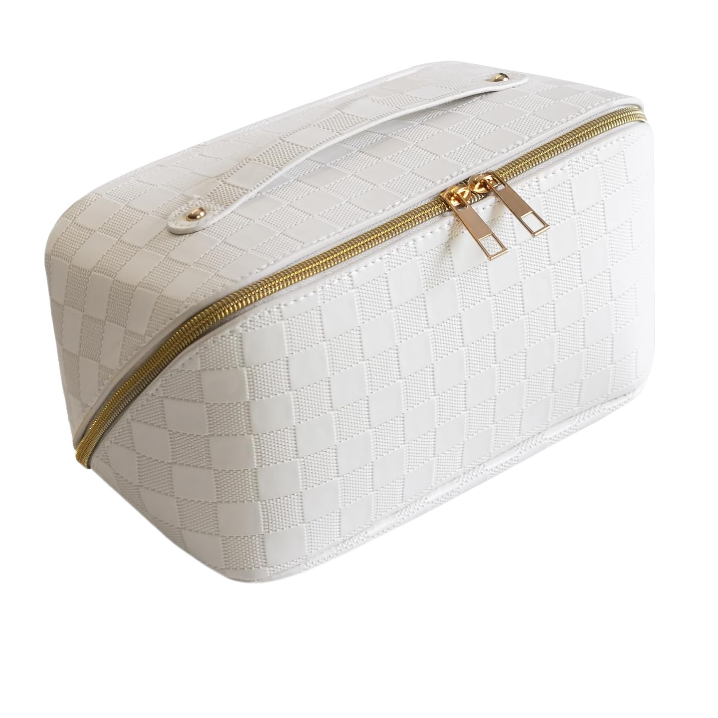 Checkered Cosmetic Bag Large Travel Makeup Bag Waterproof Big Cosmetics bag for Women Portable Handle Makeups Organizer Toiletry Purse (Large)1
